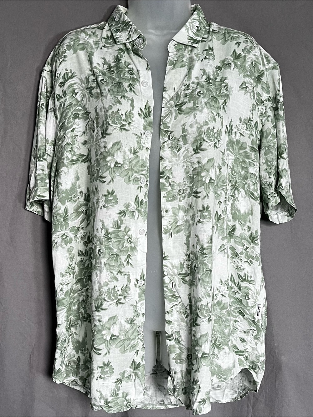 PS Paul Smith Tailored Fit Sage Green Floral Linen Button Down Shirt